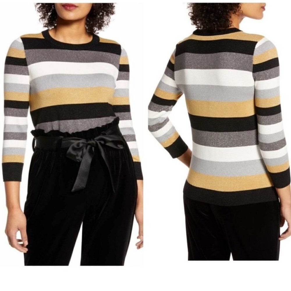 Halogen Atlantic-Pacific Metallic Stripe Sweater L v6x